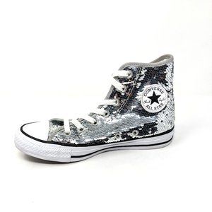 Converse Womens 5.5 Chuck Taylor All Star Silver Sequin High Top Sneakers EUC